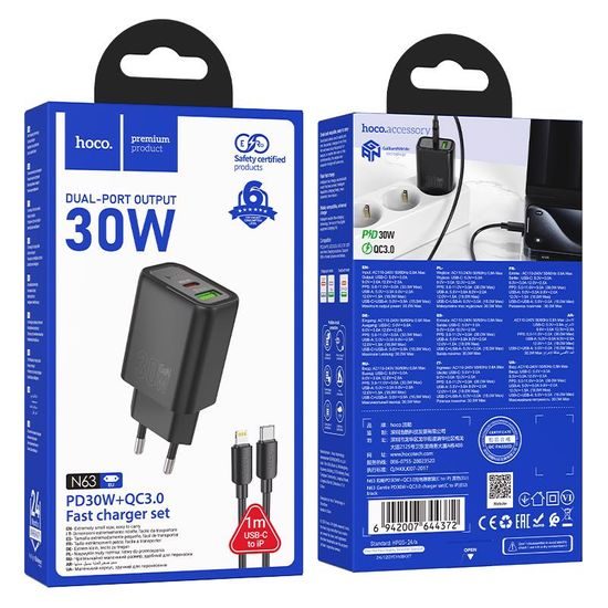 Gentle PD30W dual port adaptér Type-C to Lightning ČERNÝ
