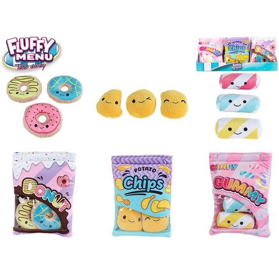 Fluffy Menu sáček se svačinou plyšový 21cm 3druhy 12ks v PDQ