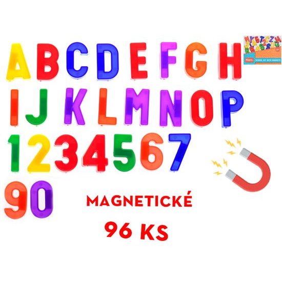 Magnety písmena a číslice 96ks v krabičce