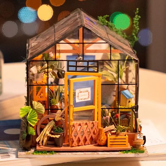 RoboTime 3D dřevěná skládačka Miniatura domečku Květinový skleník