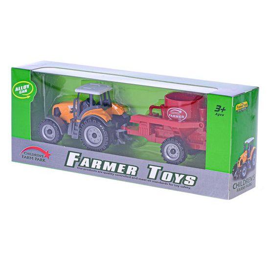 Traktor kov 19cm s přívěsem volný chod 3barvy v krabičce 12ks v DBX
