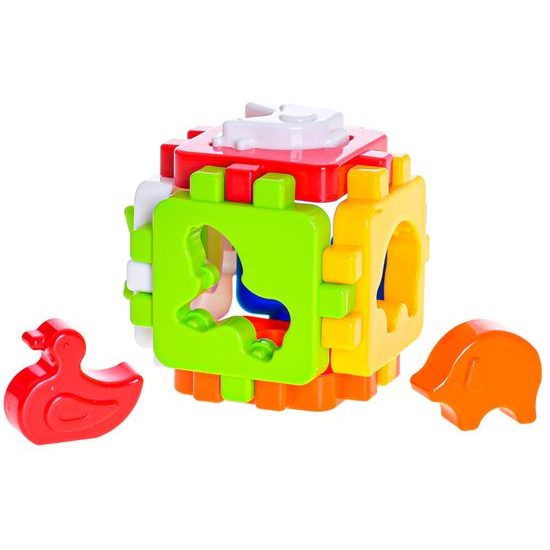 Kostka vkládací s domácími zvířátky 8,5cm 12m+ v síťce