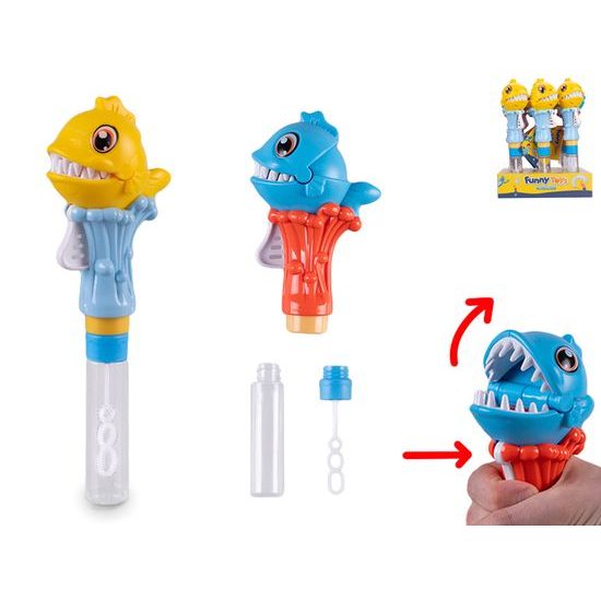Bublifuk 25cm s piraňou klapací zuby 2barvy 12ks v PDQ