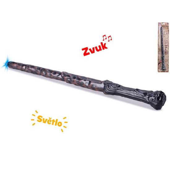 Hůlka kouzelnická 36cm hnědá na baterie se světlem a zvukem na kartě