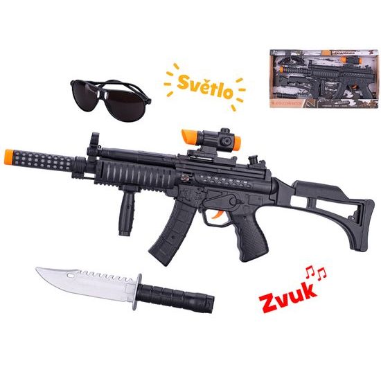 Samopal 44cm na baterie se světlem a zvukem s doplňky 3ks v krabičce