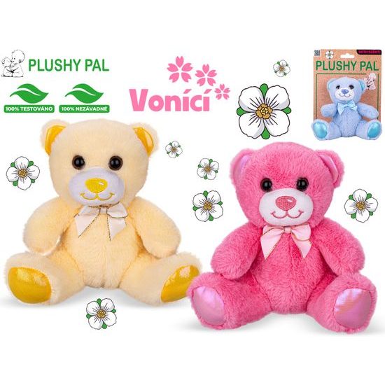 Plushy Pal medvěd plyšový 15cm sedící s mašlí vonící 3barvy 0m+ na kartě