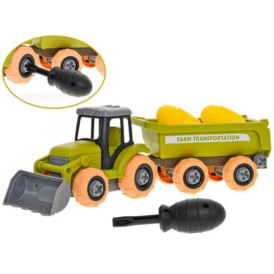 Traktor 28cm šroubovací volný chod s vlečkou a klasy 2ks v krabičce
