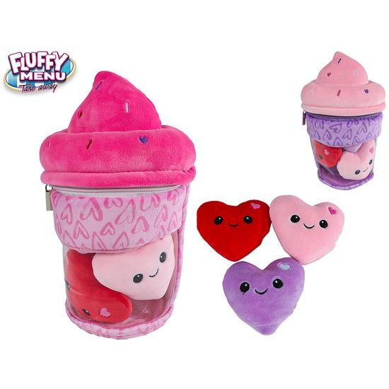 Fluffy Menu zmrzlina plyšová 26cm s plyšovými srdíčky 3ks 2barvy 0m+