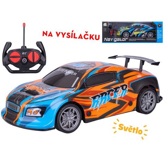 R/C auto závodní 26cm 27MHz plná funkce na baterie se světlem 2barvy v krabičce