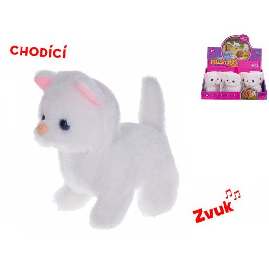 Kočka plyšová 16cm na baterie chodící se zvukem 8ks v DBX