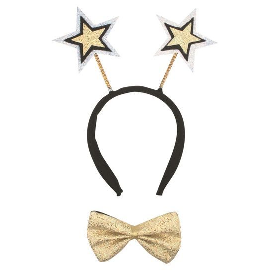 Čelenka s glitry na pružince Hvězdy a zlatý motýlek 12 cm
