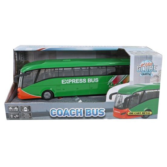 Kids Globe Traffic autobus 18,5cm kov zpětný chod na baterie se světlem a zvukem v krabičce