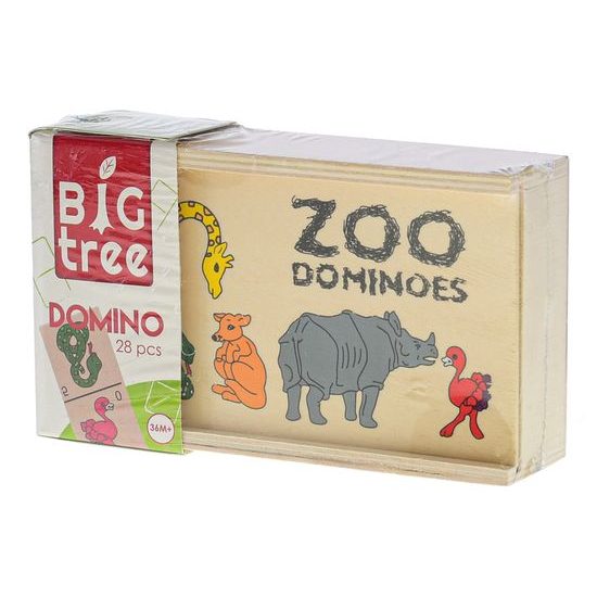 Big Tree domino dřevěné zvířátka 15,5x9x4cm 28ks v dřevěné krabičce ve fólii