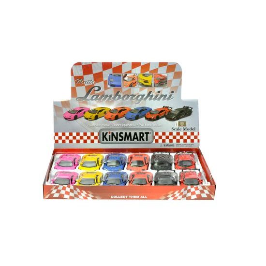 Kinsmart Lamborghini 1:36 13cm kov matný lak zpětný chod 3druhy 2barvy 12ks v DBX