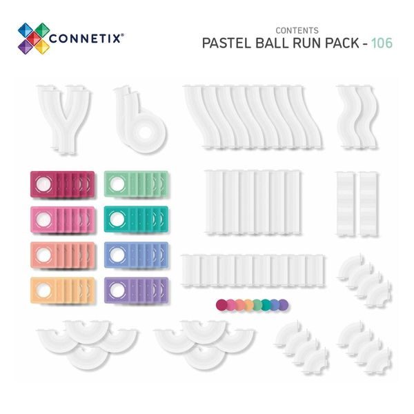Connetix Tiles 106 ks - Magnetická kuličková dráha pastelová