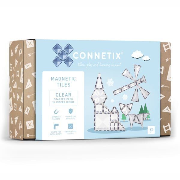 Connetix Tiles 34 ks - Magnetická stavebnice Clear - průhledná sada