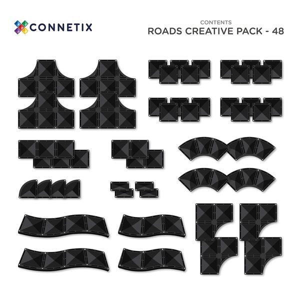 Connetix Tiles 48 ks - Magnetická stavebnice - silnice