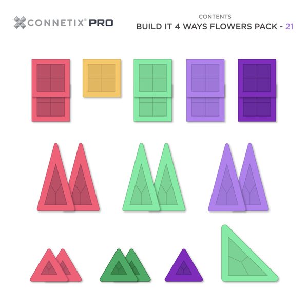 Connetix Tiles 21 ks - Magnetická stavebnice PRO Build It 4 Ways - Květiny
