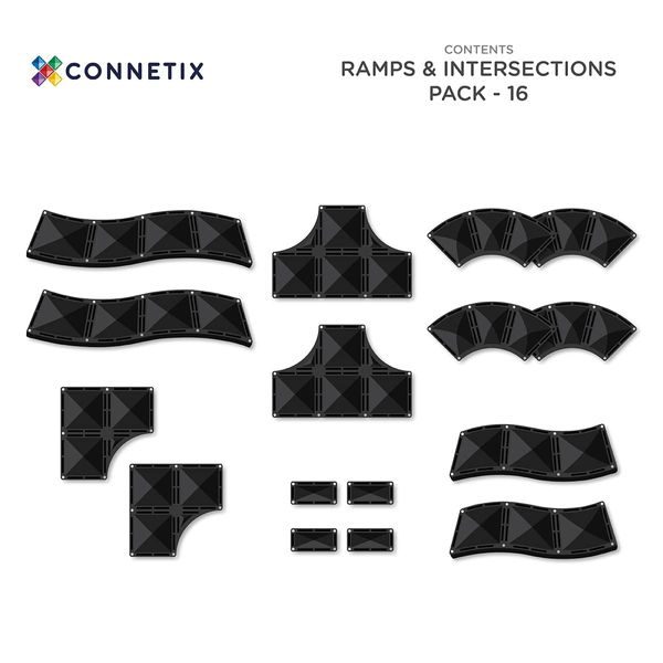 Connetix Tiles 16 ks - Magnetická stavebnice - rampy a křižovatky