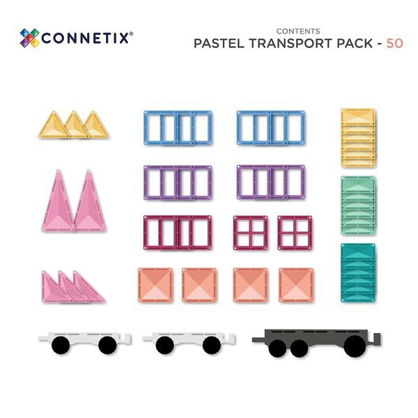 Connetix Tiles 50 ks - Magnetická stavebnice - pastelová auta