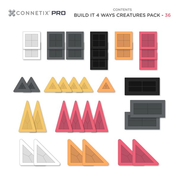Connetix Tiles 36 ks - Magnetická stavebnice PRO Build It 4 Ways - Bytosti