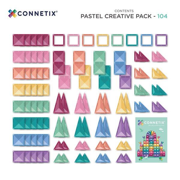 Connetix Tiles 104 ks - Magnetická stavebnice pastelová