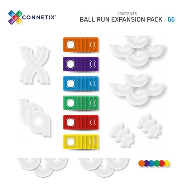 Connetix Tiles 66 ks - Magnetická kuličková dráha duhová - rozšiřující balíček