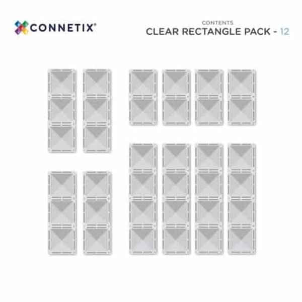 Connetix Tiles 12 ks - Magnetická stavebnice Clear - průhledné obdélníky