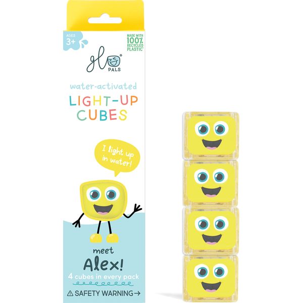 Smyslové svítící kostky Glo Pals 4 ks žluté ALEX