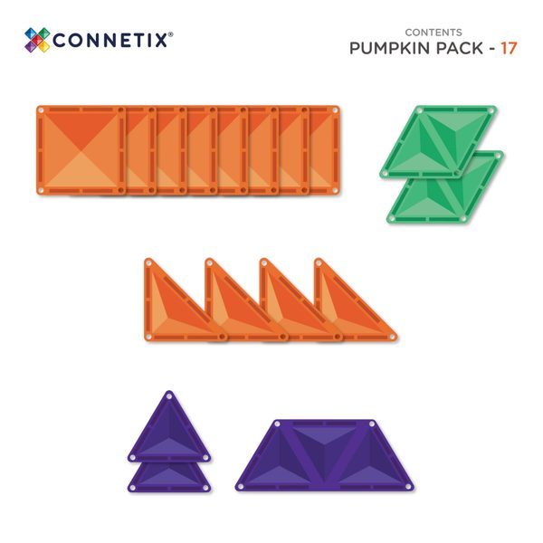 Connetix Tiles 17 ks - Magnetická stavebnice Halloweenská dýně