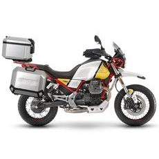 Komplet aluminijastih kovčkov z nosilci in ploščo SHAD TERRA, 37L zadnji kovček in 36L/47L stranski kovčki SHAD MOTO GUZZI V 85 TT