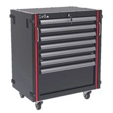 Integrated under table 7 drawer trolley LV8 EQM7K.7605 with oil-resistant wooden worktop črna