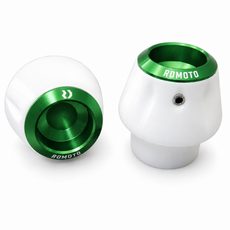 Crash protectors RDMOTO KTM13N bela with green caps za KTM Super Duke 1290 / R 2014-2025, KTM Super Duke 1390 R / R EVO 2024-2026