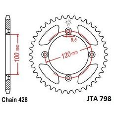 Aluminijasti zadnji verižnik (zobnik) JT JTA 798-47 47T, 428
