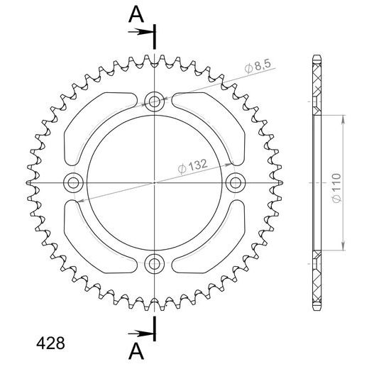 Aluminijasti zadnji verižnik (zobnik) SUPERSPROX RAL-898:50-SLV srebrna 50T, 428