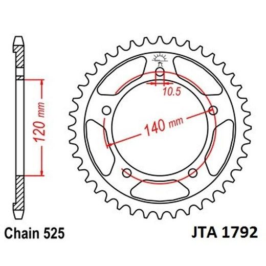 Aluminijasti zadnji verižnik (zobnik) JT JTA 1792-43 43T, 525