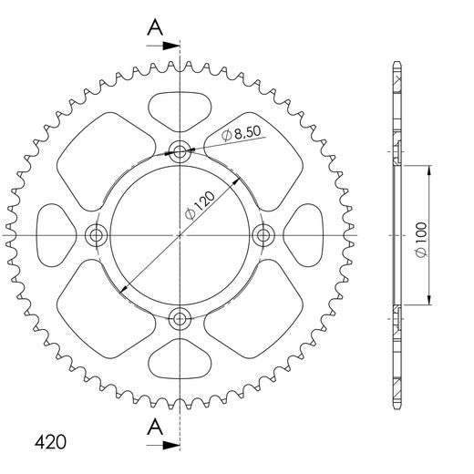 Rear ALU sprocket SUPERSPROX RAL-6618:60-RED rdeč 60T, 420