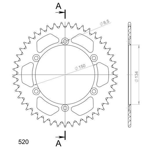 Aluminijasti zadnji verižnik (zobnik) SUPERSPROX RAL-460:45-BLK črna 45T, 520
