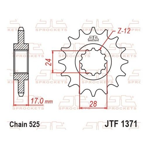 Sprednji verižnik JT JTF 1371-15RB 15T, 525 rubber cushioned