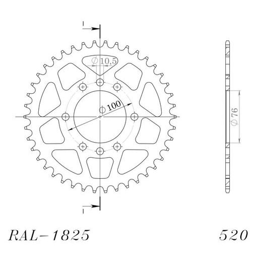 Aluminijasti zadnji verižnik (zobnik) SUPERSPROX RAL-1825:42-BLK črna 42T, 520