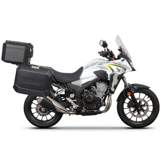 Komplet aluminijastih kovčkov z nosilci in ploščo SHAD TERRA BLACK, 48L zadnji kovček in 47L stranski kovčki SHAD HONDA CB 500 X