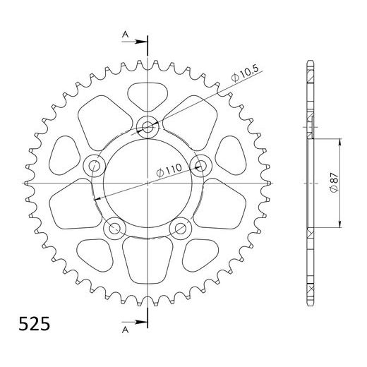Aluminijasti zadnji verižnik (zobnik) SUPERSPROX RAL-807:46-BLK črna 46T, 525