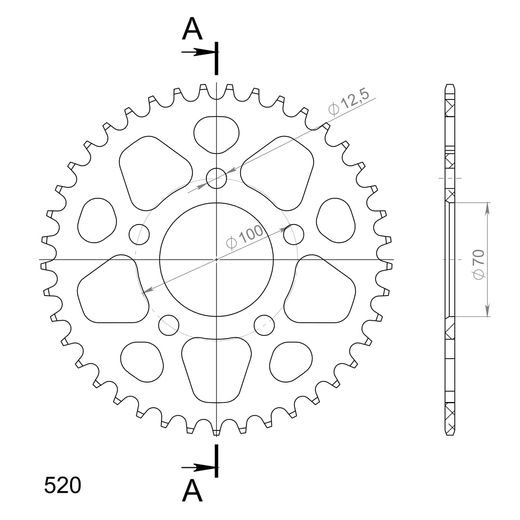 Aluminijasti zadnji verižnik (zobnik) SUPERSPROX RAL-728:41-BLK črna 41T, 520
