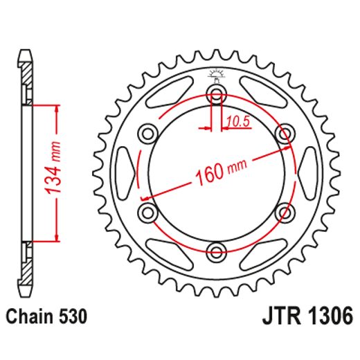 Zadnji verižnik (zobnik) JT JTR 1306-42ZBK 42T, 530 Black Zinc