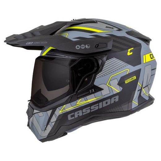 Motocross Helmet CASSIDA ROAD RUNNER TechniX grey matt/ black/ yellow fluo/ black matt peak L