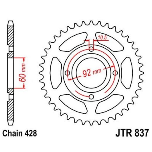 Zadnji verižnik (zobnik) JT JTR 837-39 39T, 428