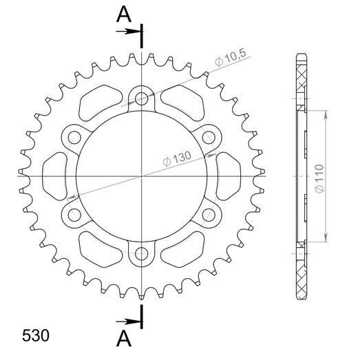 Aluminijasti zadnji verižnik (zobnik) SUPERSPROX RAL-479:39-BLK črna 39T, 530