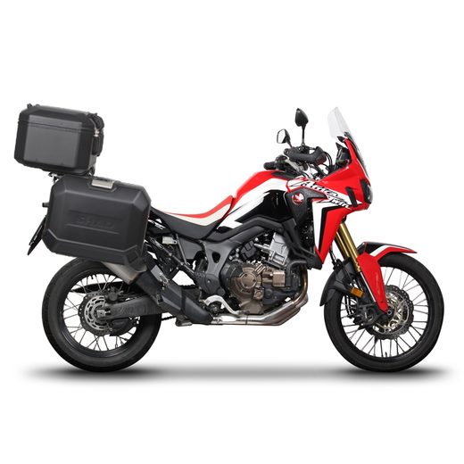 Komplet aluminijastih kovčkov z nosilci in ploščo SHAD TERRA BLACK, 37L zadnji kovček in 36L/47L stranski kovčki SHAD HONDA CRF 1000 Africa Twin