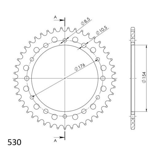 Aluminijasti zadnji verižnik (zobnik) SUPERSPROX RAL-1340:45-RED rdeč 45T, 530