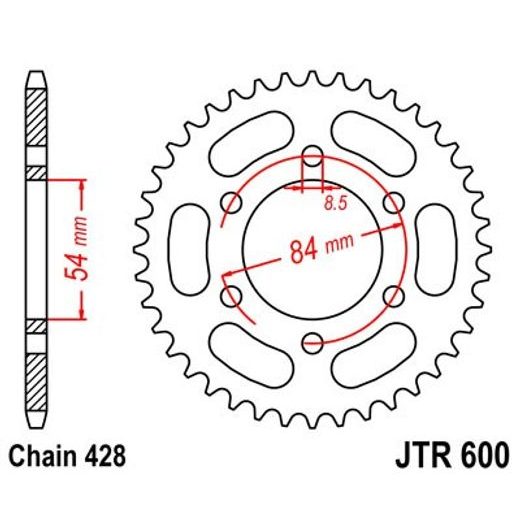 Zadnji verižnik (zobnik) JT JTR 600-52 52T, 428